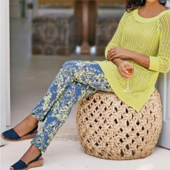 Soft Surroundings Elisabetta Floral Print Gold Detail Pants Style Size Large - Picture 1 of 9